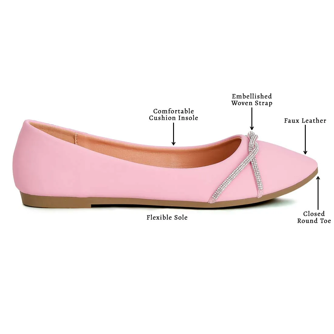 Rhinestone Faux Leather Ballerinas
