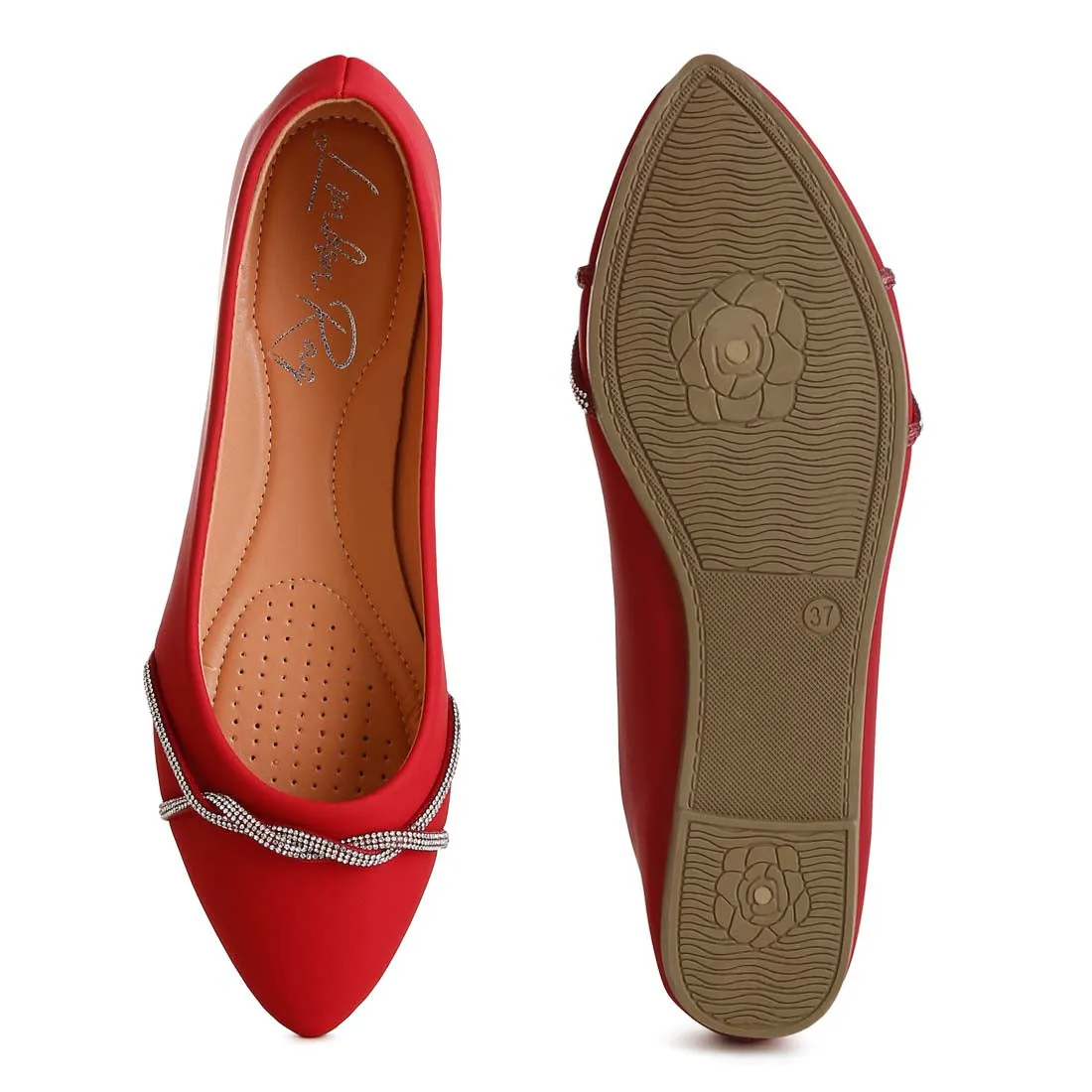 Rhinestone Faux Leather Ballerinas