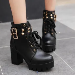 Rivets block heels combat booties