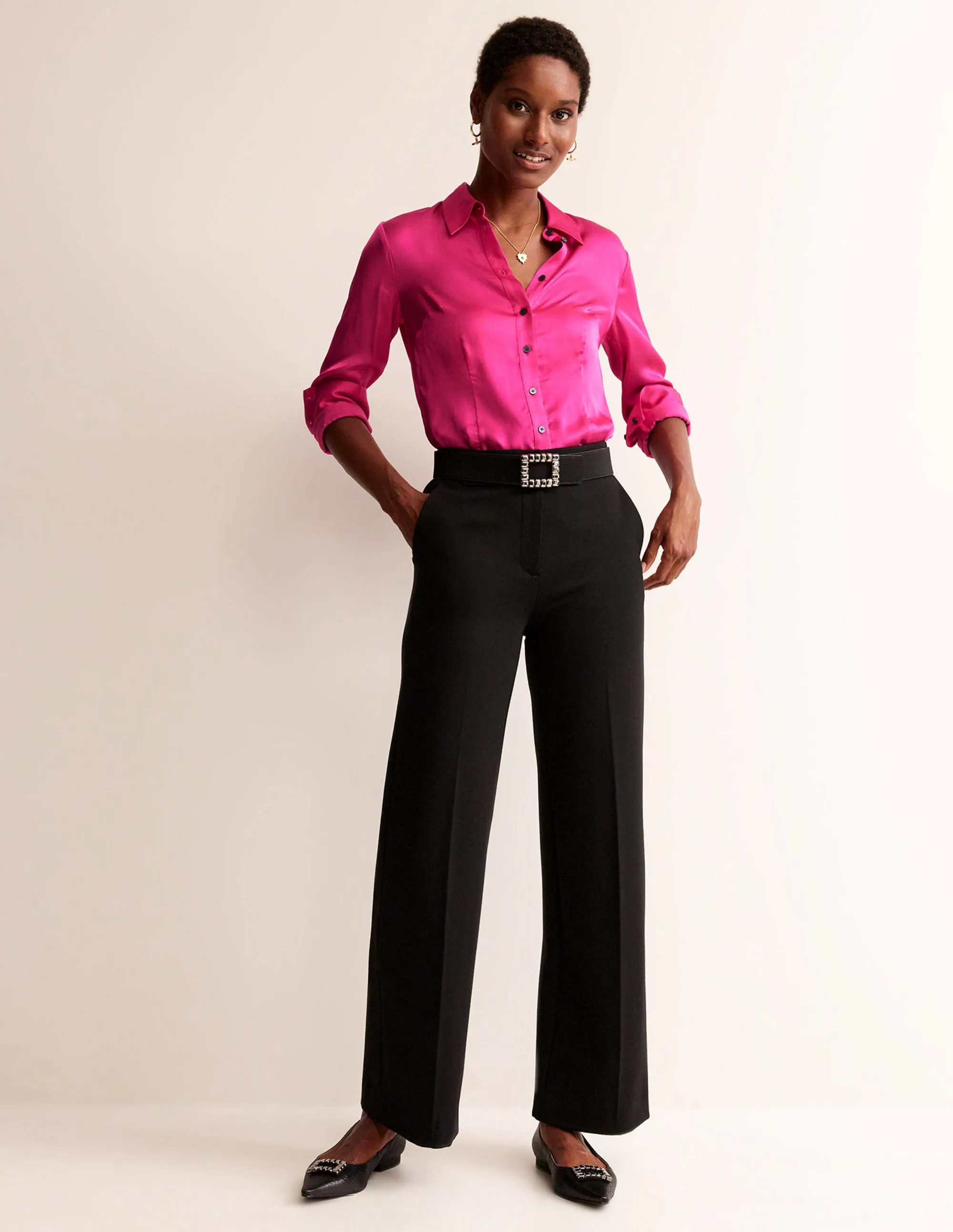 Saskia Satin Shirt-Vibrant Pink