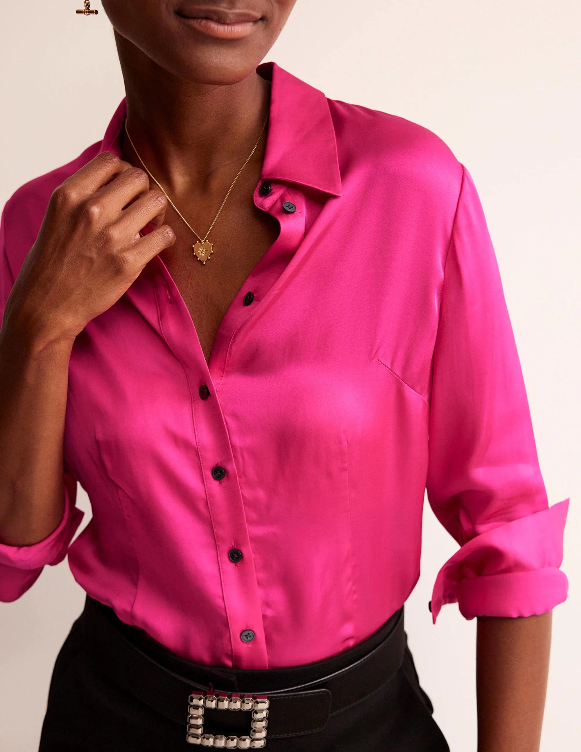 Saskia Satin Shirt-Vibrant Pink