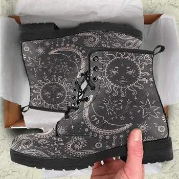 Sun and Moon Print on Demand Artwork Women's Fur Trimmed Combat Style Boots