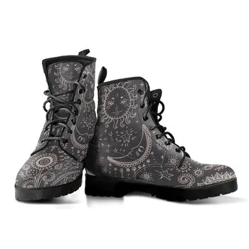 Sun and Moon Print on Demand Artwork Women's Fur Trimmed Combat Style Boots