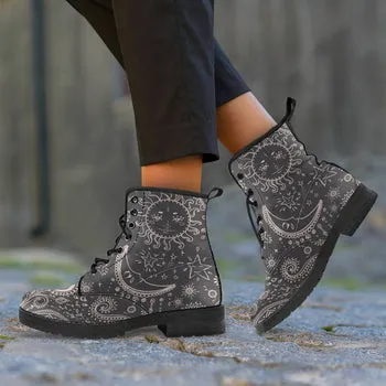 Sun and Moon Print on Demand Artwork Women's Fur Trimmed Combat Style Boots