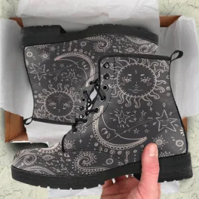 Sun and Moon Print on Demand Artwork Women's Fur Trimmed Combat Style Boots