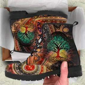 Tree of Life Print on Demand Artwork Women's Fur Trimmed Combat Style Boots