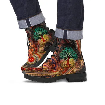 Tree of Life Print on Demand Artwork Women's Fur Trimmed Combat Style Boots