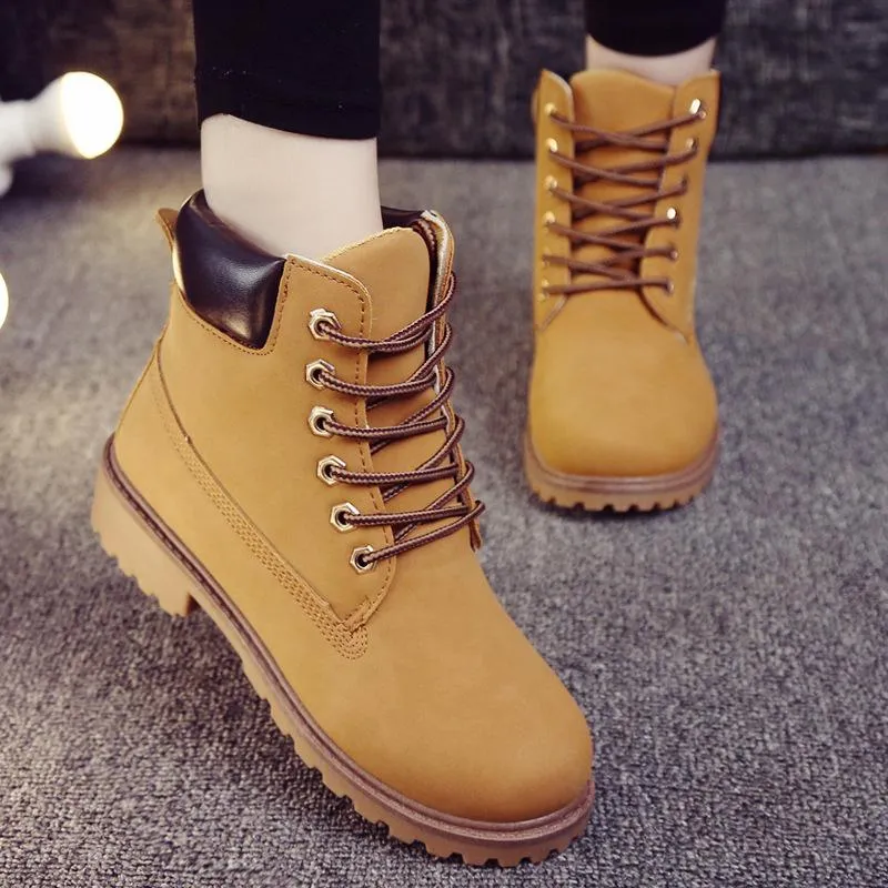 Women's lace up low heel work combat boots ankle booties