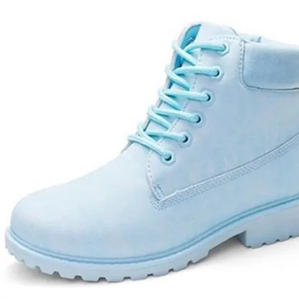 Women's lace up low heel work combat boots ankle booties