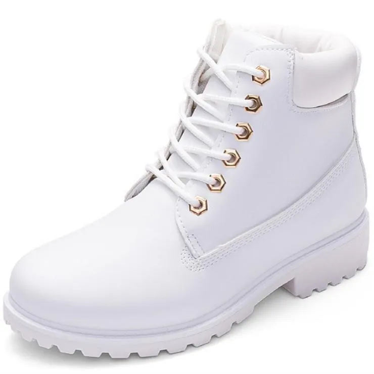 Women's lace up low heel work combat boots ankle booties