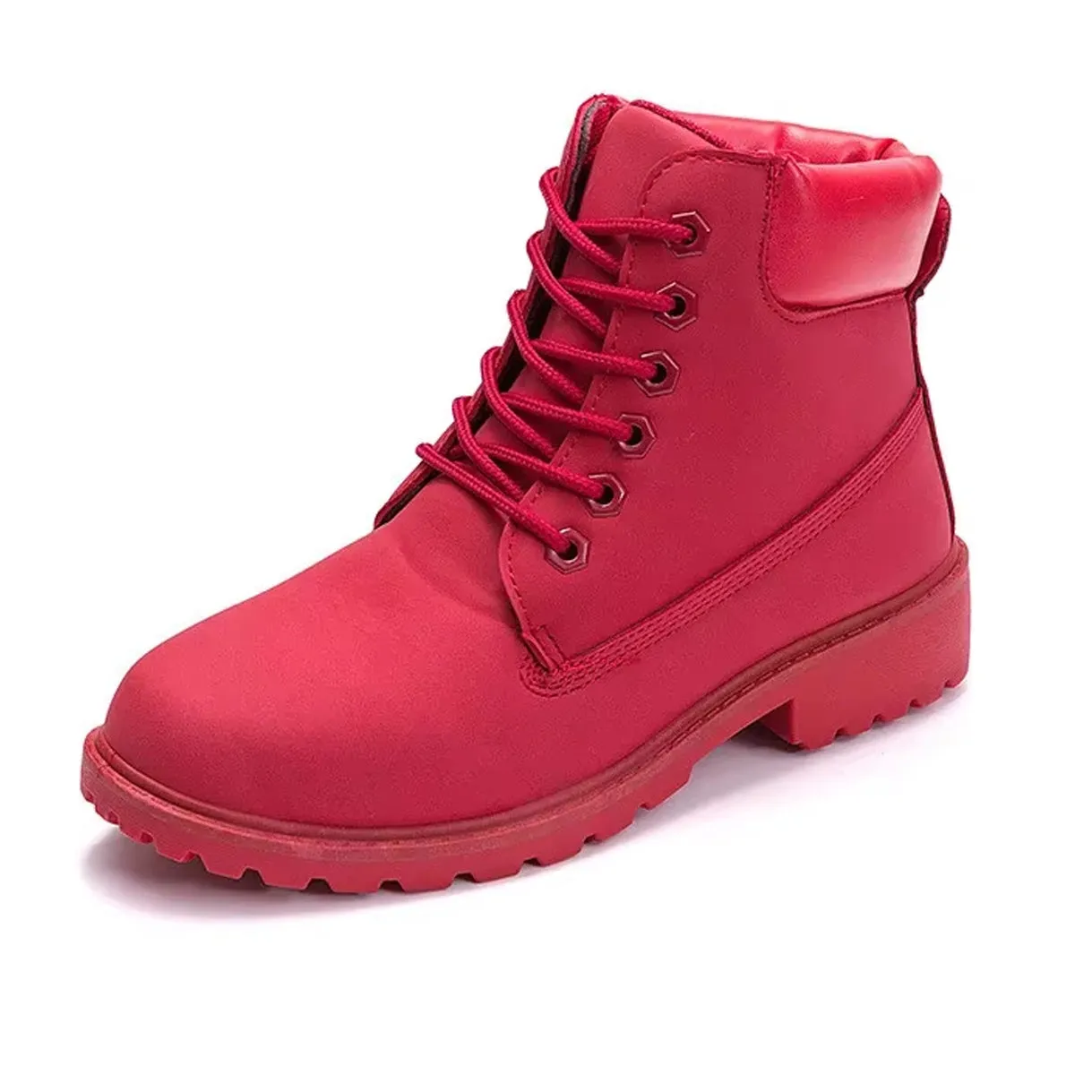 Women's lace up low heel work combat boots ankle booties