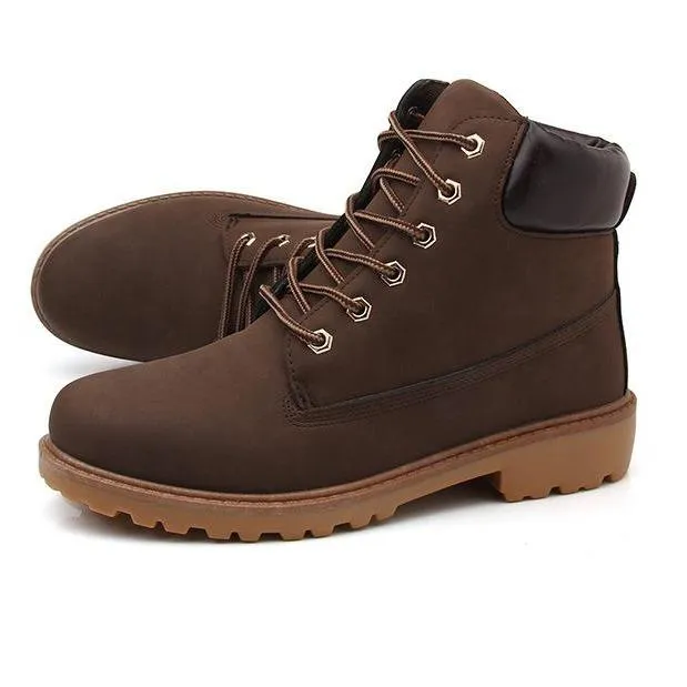 Women's lace up low heel work combat boots ankle booties