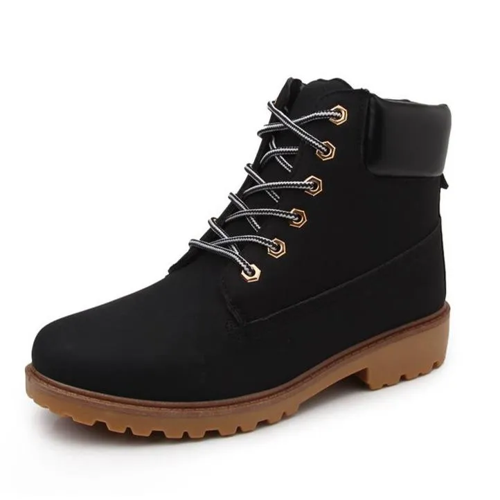 Women's lace up low heel work combat boots ankle booties