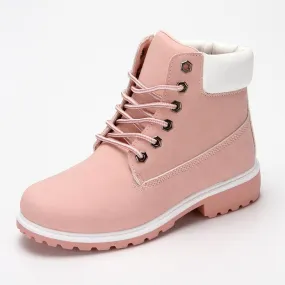 Women's lace up low heel work combat boots ankle booties