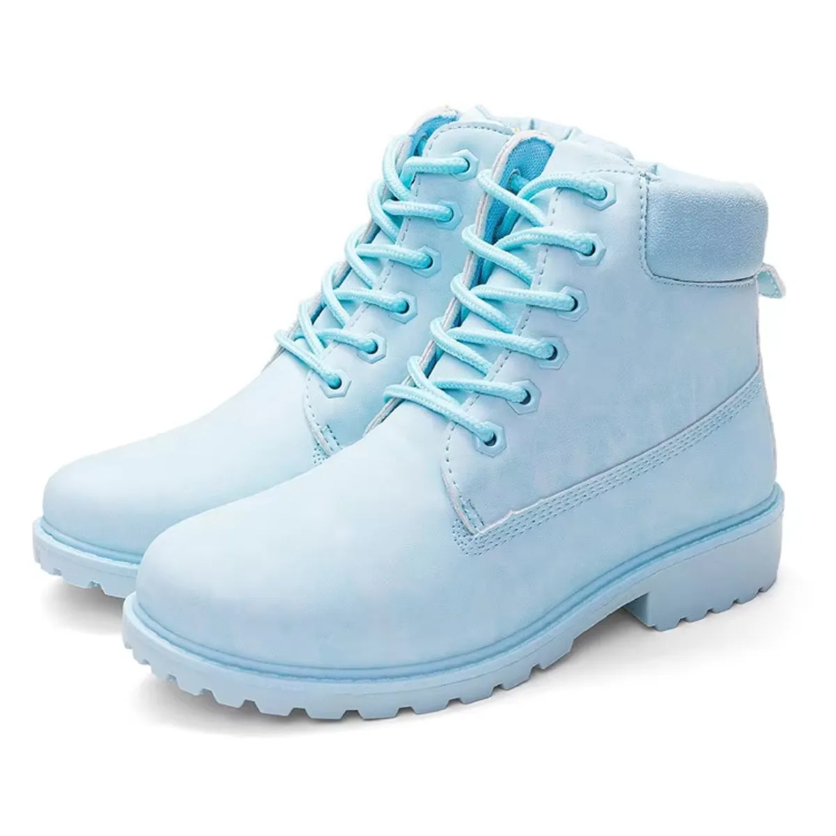 Women's lace up low heel work combat boots ankle booties