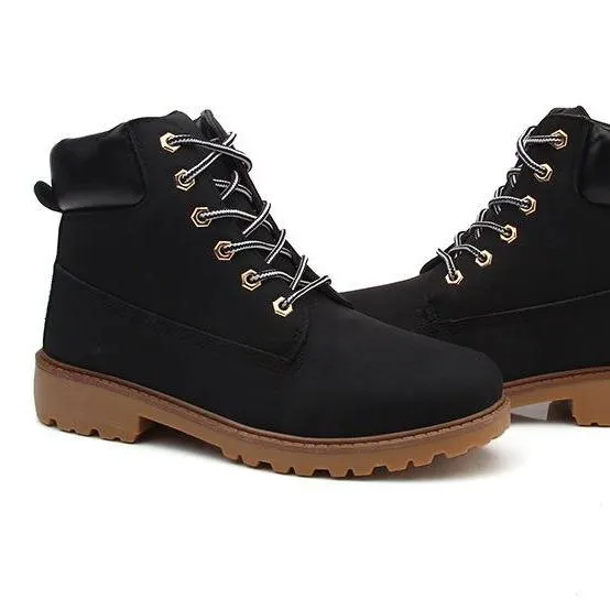 Women's lace up low heel work combat boots ankle booties