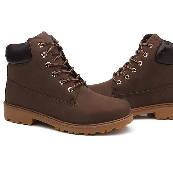 Women's lace up low heel work combat boots ankle booties