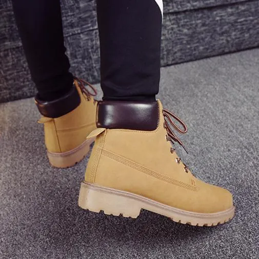 Women's lace up low heel work combat boots ankle booties