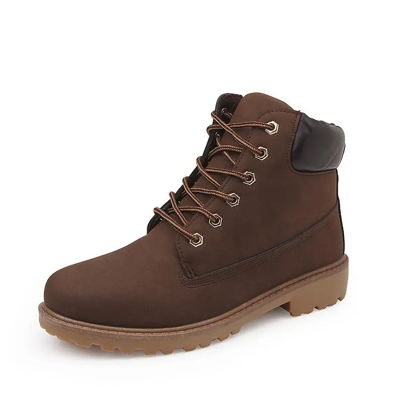 Women's lace up low heel work combat boots ankle booties