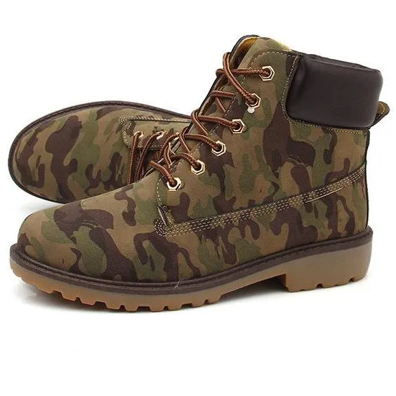 Women's lace up low heel work combat boots ankle booties