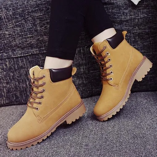 Women's lace up low heel work combat boots ankle booties