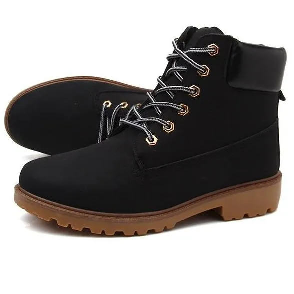 Women's lace up low heel work combat boots ankle booties