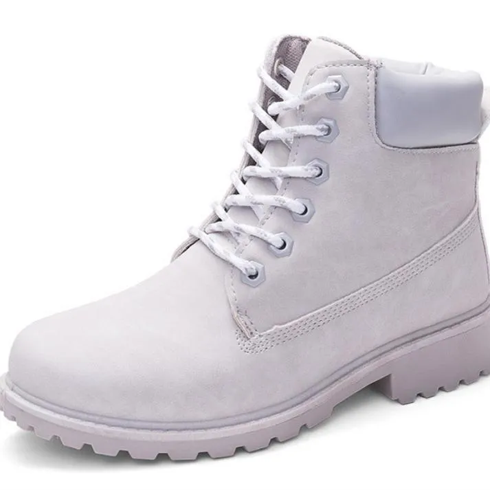 Women's lace up low heel work combat boots ankle booties