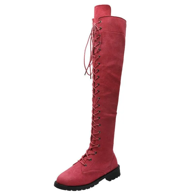 Women's thigh high combat boots | Flat lace-up over the knee boots