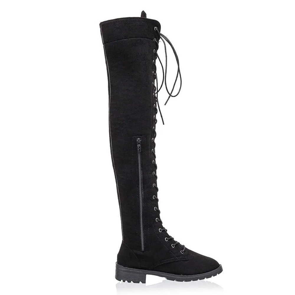 Women's thigh high combat boots | Flat lace-up over the knee boots