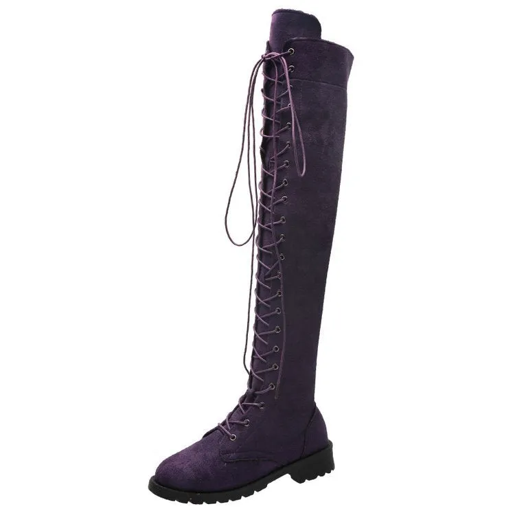 Women's thigh high combat boots | Flat lace-up over the knee boots