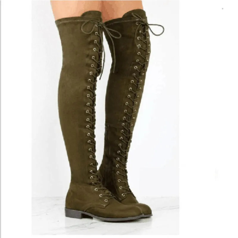 Women's thigh high combat boots | Flat lace-up over the knee boots