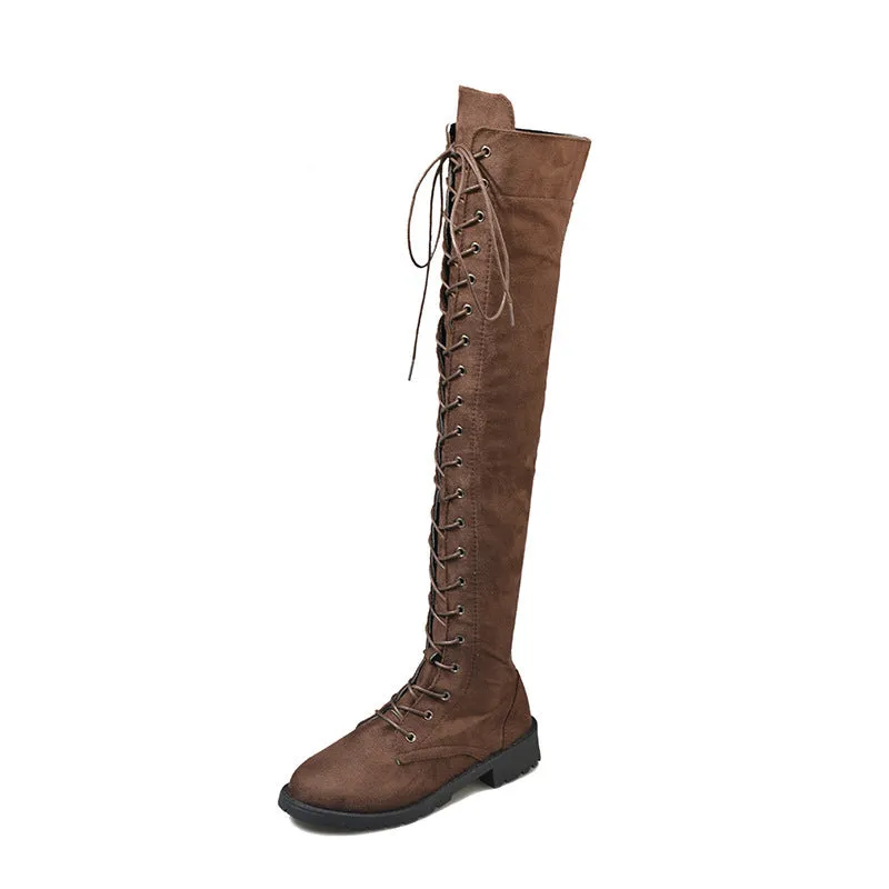 Women's thigh high combat boots | Flat lace-up over the knee boots