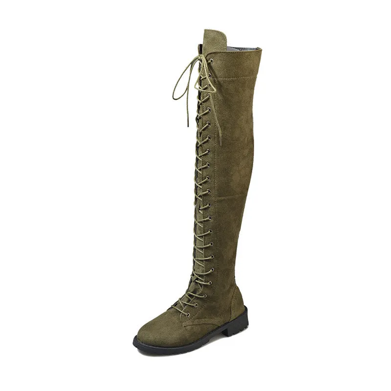 Women's thigh high combat boots | Flat lace-up over the knee boots