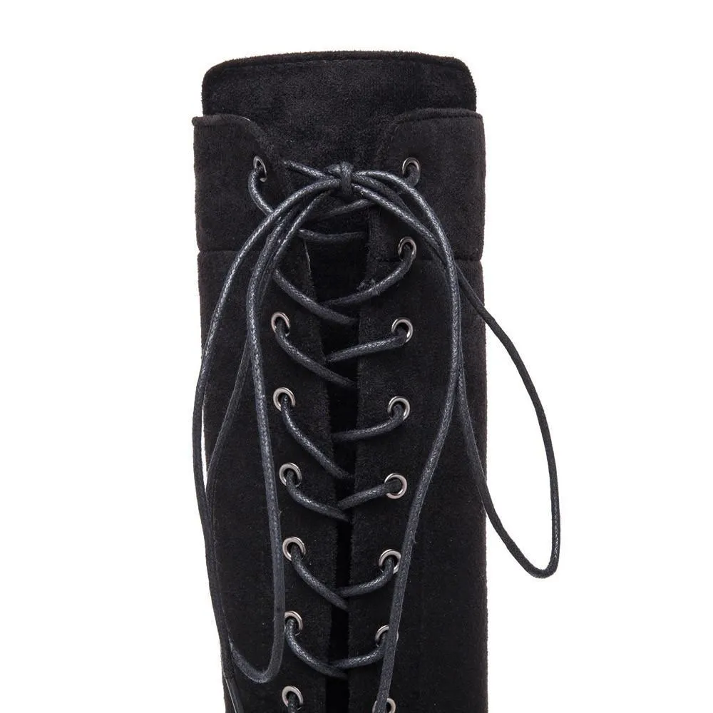 Women's thigh high combat boots | Flat lace-up over the knee boots