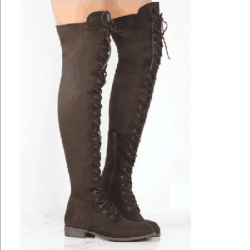 Women's thigh high combat boots | Flat lace-up over the knee boots