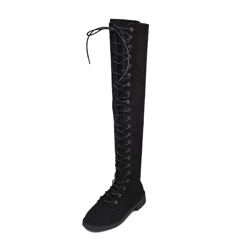 Women's thigh high combat boots | Flat lace-up over the knee boots